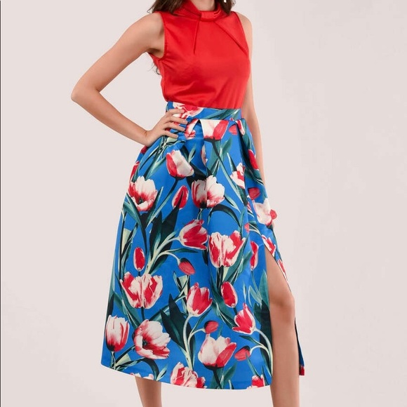 Closet Dresses & Skirts - CLOSET LONDON RED TULIP COLLAR FULL SKIRT DRESS